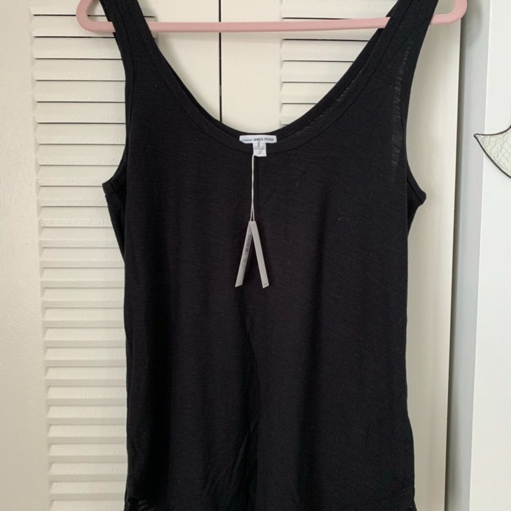 James Perse Skinny Baseball Scoop Neck, Curved Hem Tank Navy SZ 3, Large - Picture 3 of 4